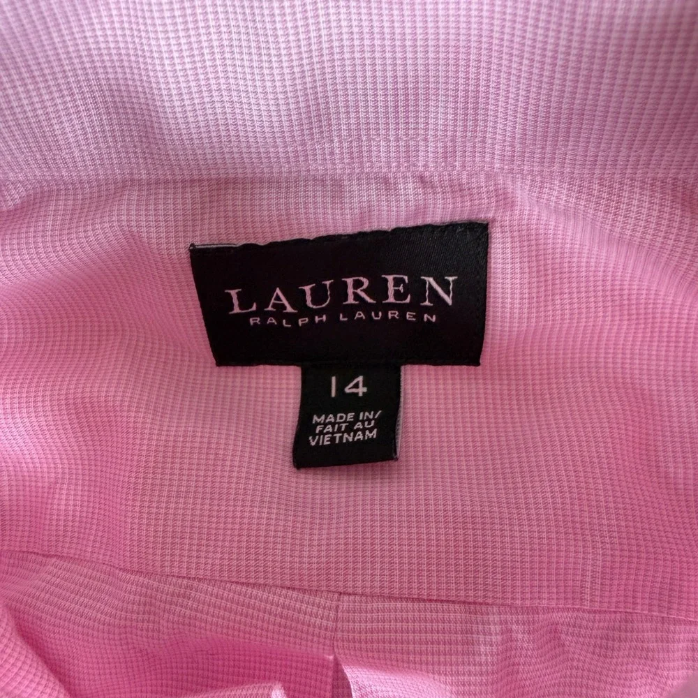Lauren Ralph Lauren Pink Micro Houndstooth Button Down Shirt Boys 14 Preppy